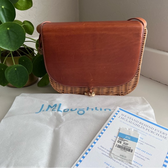 J. McLaughlin Bernice Leather/Wicker Saddle Crossbody - Picture 9 of 13